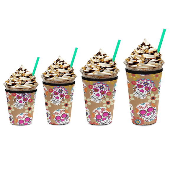 Reusable Insulated Neoprene Iced Coffee Cup Sleeve, Durable Drink Sleeve for Cold Beverages, Beverage Holder for Iced Coffee,Retro Skull