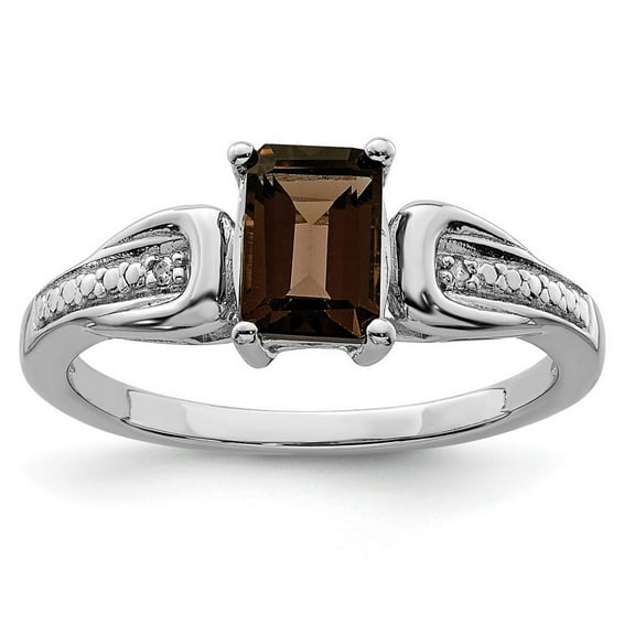 925 Sterling Silver Diamond and Smoky Quartz Ring Size 9 Measures 2mm Wide - Ring for Women