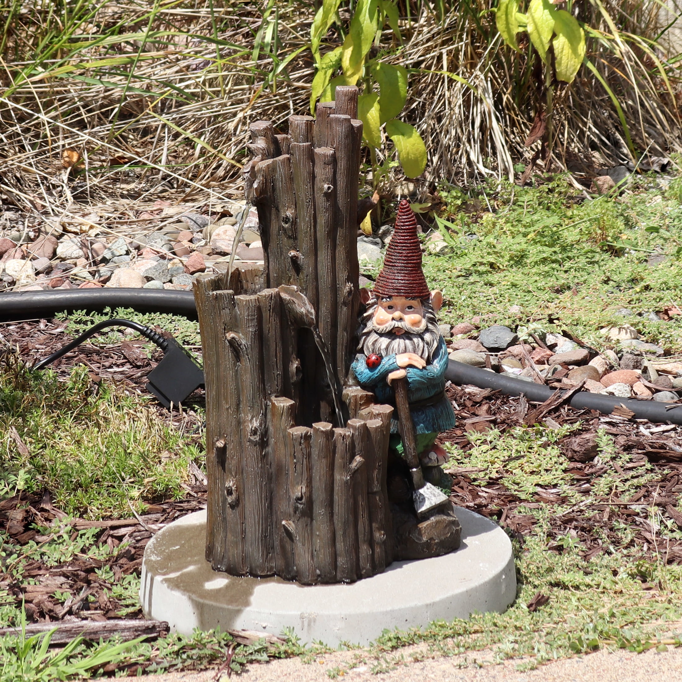 Sunnydaze Resting Gnome Polyresin Outdoor Water Fountain with Lights