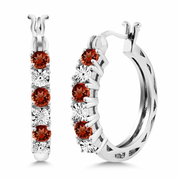 Gem Stone King 0.91 Ct Round Red Garnet E-F Lab Grown Diamond 925 Sterling Silver Earrings