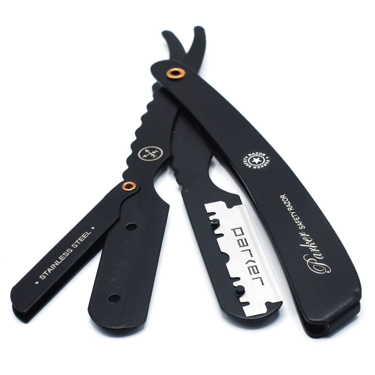 Parker SRXBLK Stainless Steel Clip Type Barber Straight Barber Razor & 5 - Black Finish - **JUST INTRODUCED FOR 2023**