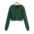 thumbnail image 2 of FASHOFT Women's Drawstring Cropped Hoodie Casual Hoodies for Women Workout Crop Tops Sweatshirt Long Sleeve Crop Dark Green L, 2 of 5