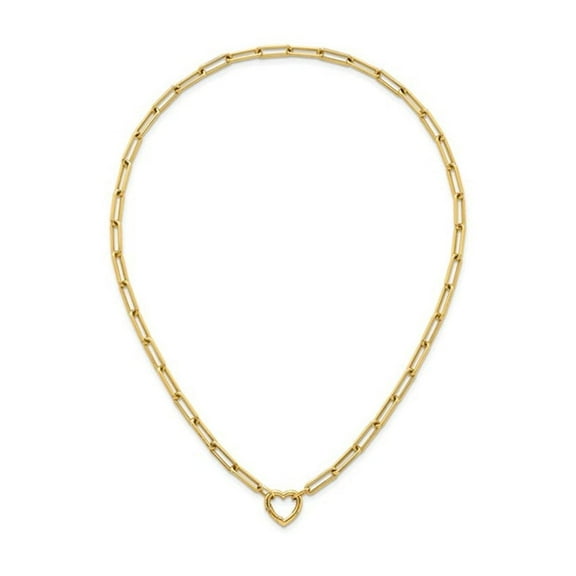 Gem & Harmony 14K Yellow Gold Heart Charm Paperclip Link Chain Necklace for Women