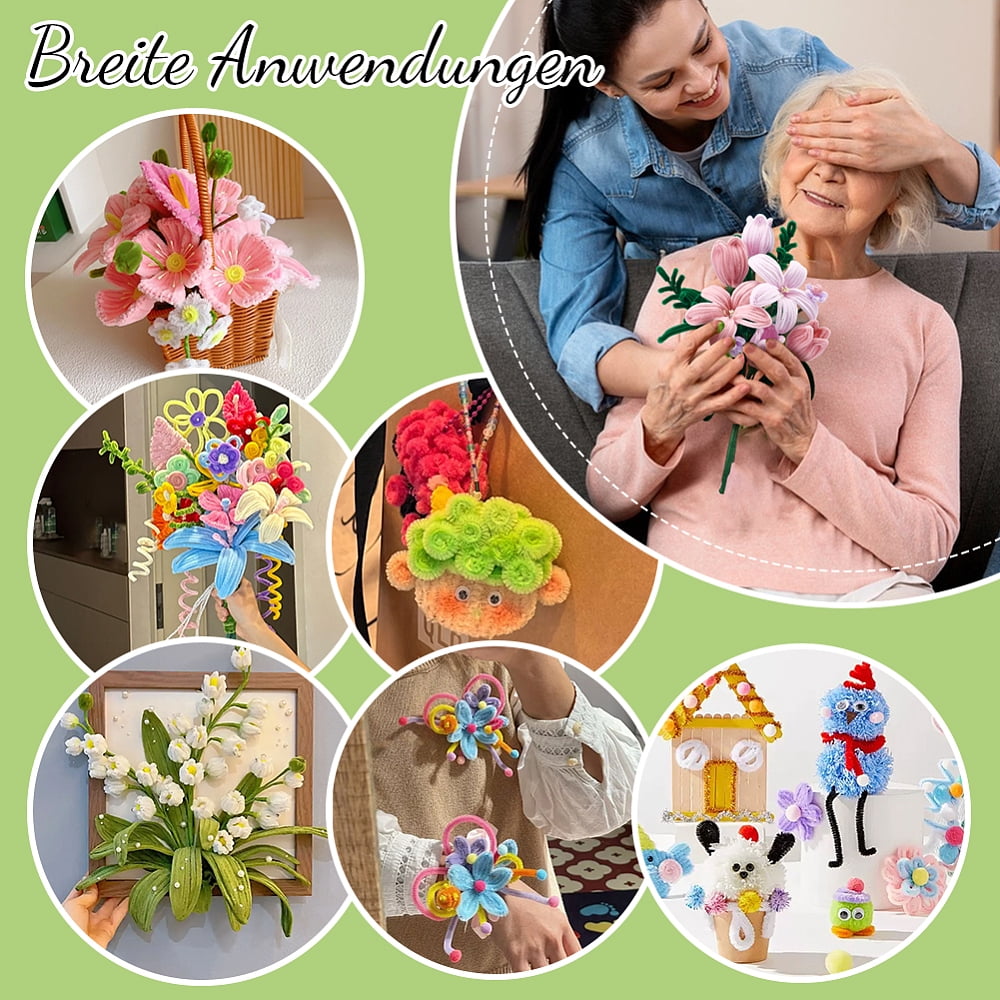 DIY Plush Sticks with Chenille Stems Polyester Ribbons Iron Stick Greeting Cards and Glue Stick with 5Pcs Hot Melt Plastic Glue Sticks
