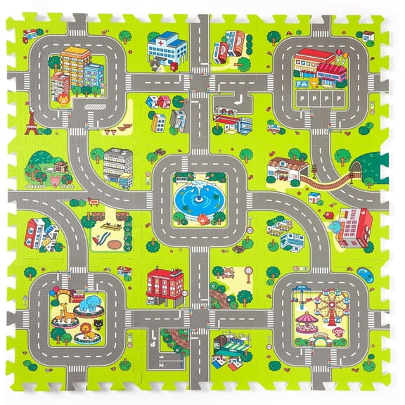 Baby Play Mats for Floor Interlocking Foam Tiles City Road Track Puzzle Mat 9pcs