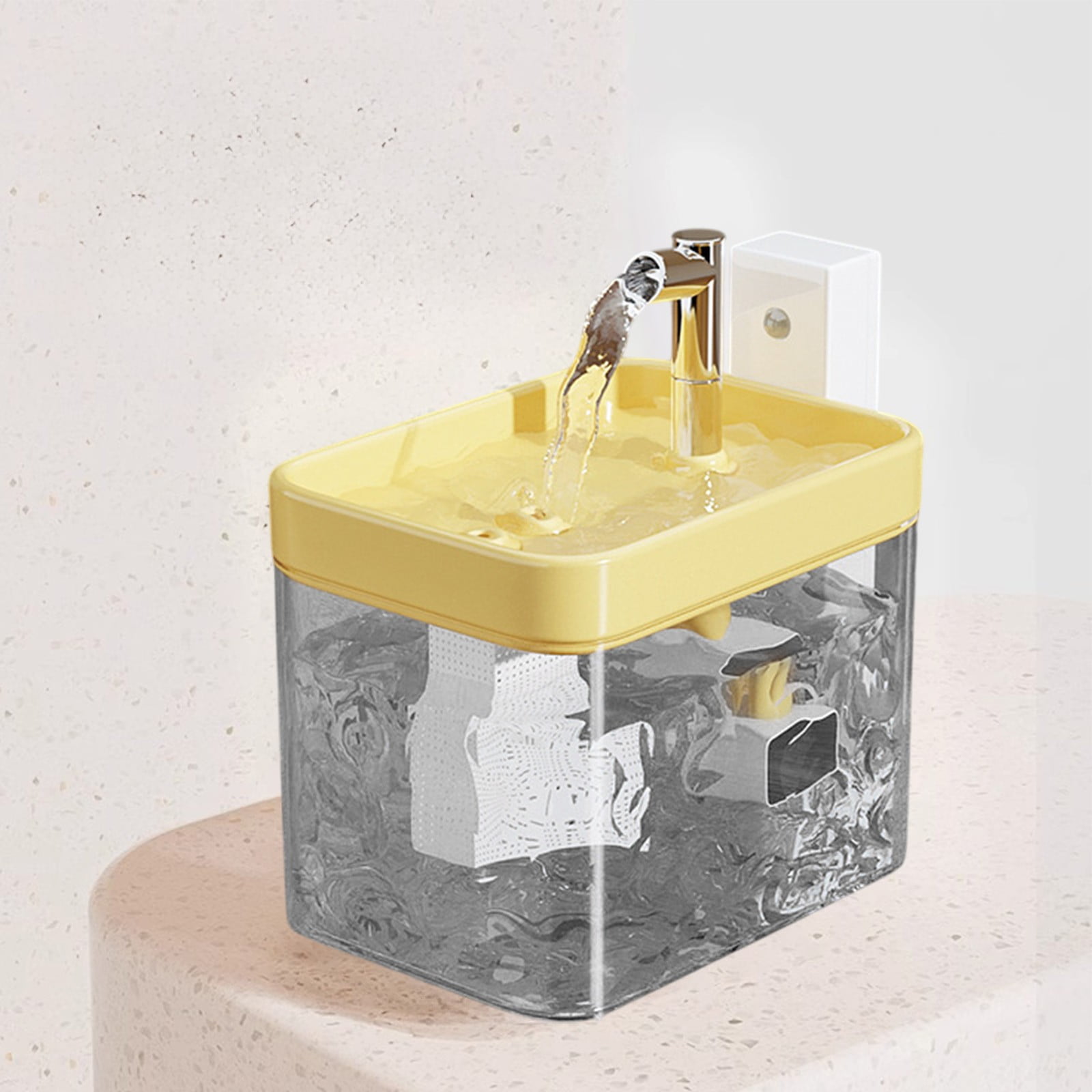 Yellow Automatic Drinking Fountain For Cats Yellow Wireless Sensor Pet Water Dispenser Unplugged Circulation