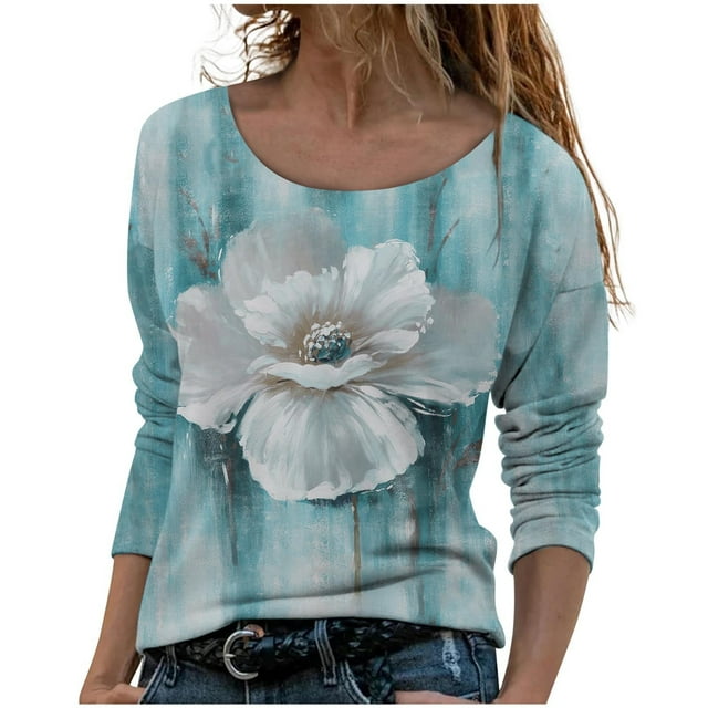 Moda mujer manga larga cuello redondo blusa estampada otoño casual pulóver tops Fridja fjkfkj462
