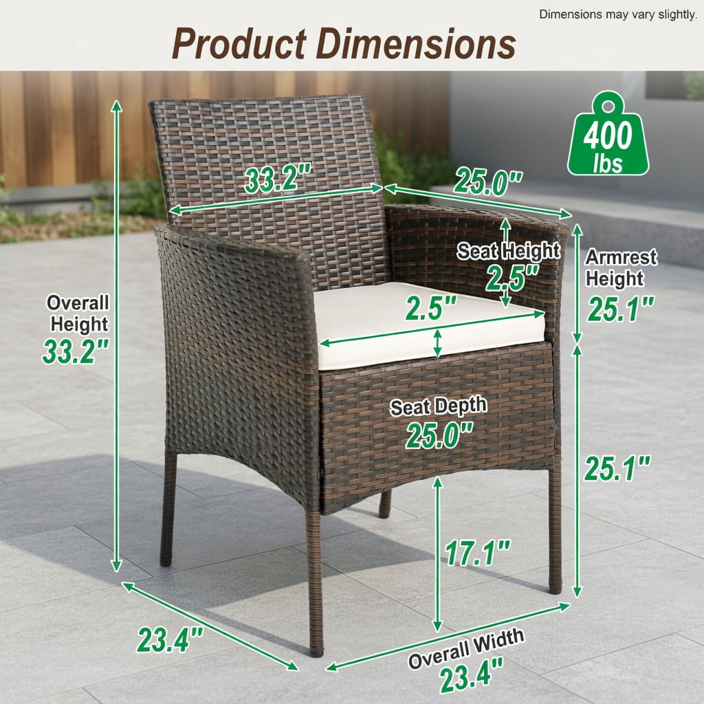 Hommoo 4-Piece Outdoor Dining Chair Set with Off-White Cushions, PE Rattan & Acacia Wood Frames, Rust-Resistant Metal Base, Patio, Poolside & Balcony Ready, Brown