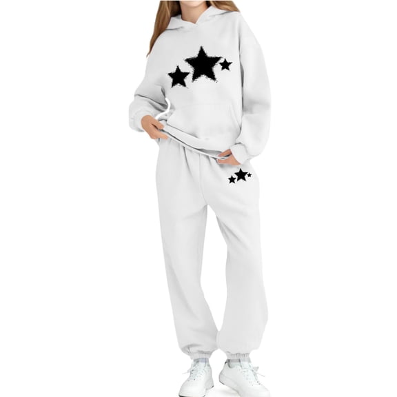 BLVB Girls Boys 2 Piece Tracksuit Sweatsuits Sets Star Print Hooded Sweatshirt and Jogger Sweatpants Clothing Sets for Toddler Kids