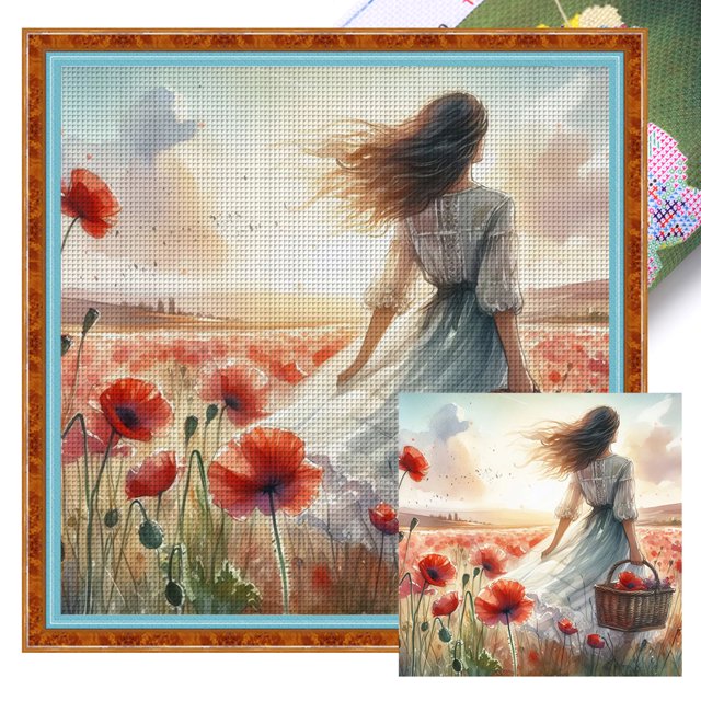 Kit Punto Cruz para Niña Bordado Con Hilo Algodón Ecológico 11CT Arte 50x50cm