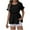 Black, variant on Women's Summer Short Sleeve Jacquard Print Blouse | Flared Sleeve Tops with Ruffled Waist | Plus Size Friendly Tops for Casual Wear (S-XL)