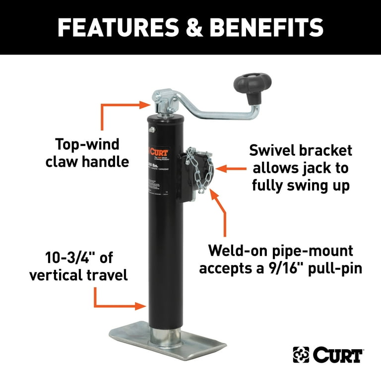 CURT 28350 Weld-On Pipe-Mount Swivel Trailer Jack, 5,000 lbs. 10-3