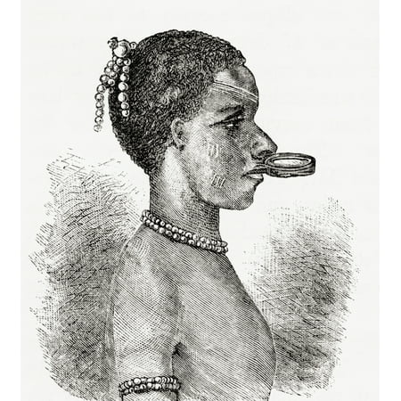 A Native African Woman Wearing A Lip Piercing Known As A Pelele In The 19Th Century From Africa By Keith Johnston Published 1884 Canvas Art - Ken Welsh  Design Pics (26 x