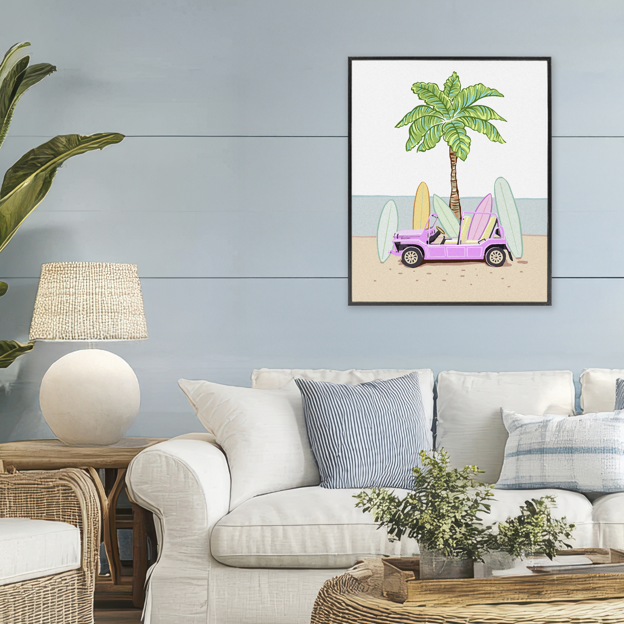 Surfboard Filled Car Black Framed Giclee Art, design by Ziwei Li