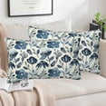 thumbnail image 5 of Throw Pillow Covers Blue Floral Pillow Covers 20x12 Inch Set of 2 Throw Pillows Decorative Pillow Cases Cushion Covers for Bedroom Livingroom Sofa Farm House, 5 of 6