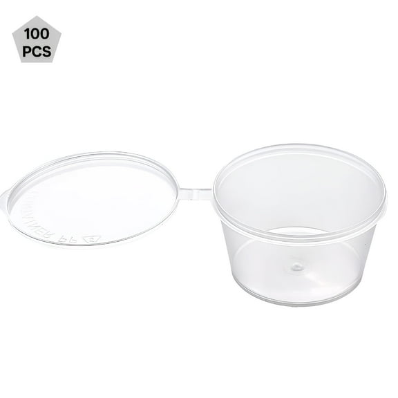 ACDANC [2 oz. - 100 Sets] Disposable Plastic Portion Cups with Lids, Stackable Airtight Dressing Container To Go, Jello Shot Cups Souffle Cups Sauce Cups
