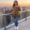 thumbnail image 3 of Tops de túnica de mujer plus size Agnes Orinda, con botones, cuello en V, mangas largas, dobladillo con volantes, blusas fluidas 1X marrón, 3 of 8