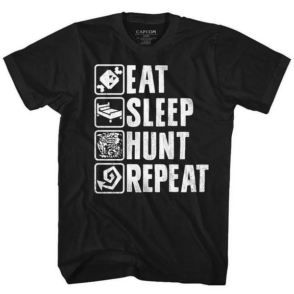 Monster Hunter Hunt Repeat Black Adult T-Shirt