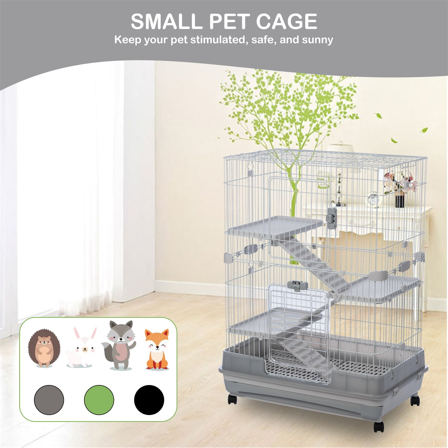 Pefilos 3-Tier Wire Cat Cage Playpen Kennel, 32" Collapsible Small Animal Metal Pet Cage with Lockable Casters Pull-out Tray for Rabbit Chinchilla Ferret Guinea Pig Squirrel Hedgehog, Gray Pefilos 3-Tier Wire Cat Cage Playpen Kennel, 32" Collapsible Small Animal Metal Pet Cage with Lockable Casters Pull-out Tray for Rabbit Chinchilla Ferret Guinea Pig Squirrel Hedgehog, Gray