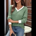thumbnail image 4 of Camisas de Larga con Cuello en V y Bloques de Color para Mujer: Suéteres Túnica Ligeros Informales de Otoño, Conjuntos de Moda. Verde M, 4 of 10