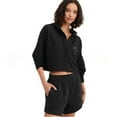thumbnail image 4 of A-L-O Womens Cropped Sweatshirt Loose V Neck Hoodies Casual Long Sleeve Workout Hooded Sweatshirt Tops, 4 of 9