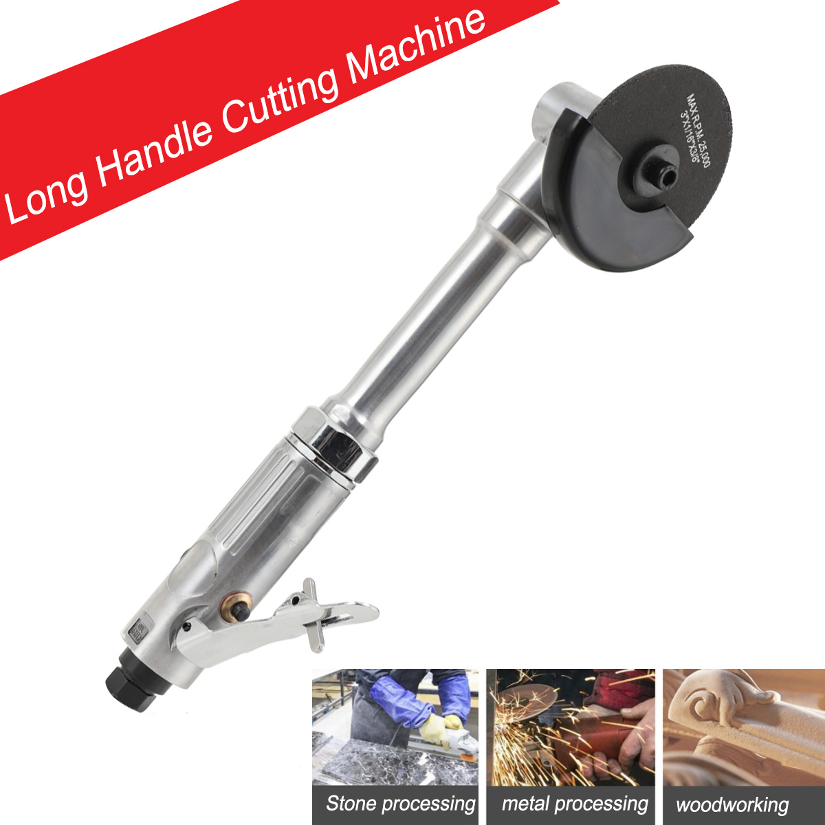 SUDEG 1/4" Air Grinder, Air ‎Right Angle Die Grinder, Air Angle Edge Die Grinder Cutter Polisher Air Tool with Long Handle Safety Cover, 90PSI 18000RPM Long Handle Cutting Machine