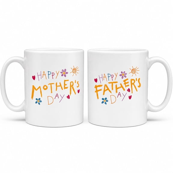 Happy Mother's and Father's Day Ceramic Coffee Mug Gift Set, White, 2 Count (11 oz)