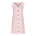 thumbnail image 4 of Meichang Sleeveless Button Down Dresses for Women Plus Size Solid Tie Shoulder Scoop Neck Eyelet Dresses Knee Length Work Dresses Elegant Midi Dresses Pink L, 4 of 6