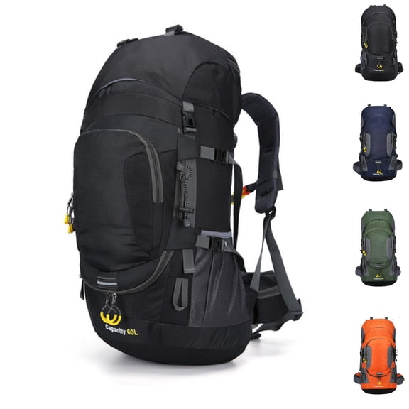 Eurhowing 60L Travel Hiking Backpack with Rain Cover, Water Resistant Camping Backpack, Outdoor Large Backpack for Men Women, Black