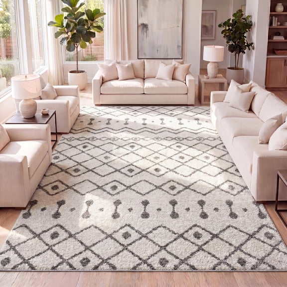 JONATHAN Y MOROCCAN HYPE 3 x 5 Area Rug, Aksil Moroccan Beni Souk - Cream/Gray, MOH208B-3