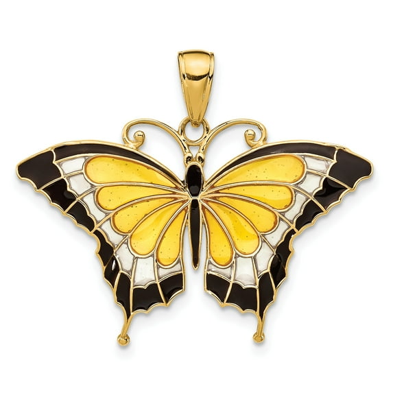 14K Yellow Enameled Butterfly Pendant in 14k Yellow Gold