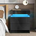 thumbnail image 6 of Hommpa Modern LED Nightstand 2 Drawer Bedside Table High Gloss Black Smart Nightstands End Side Table for Bedroom, 6 of 7