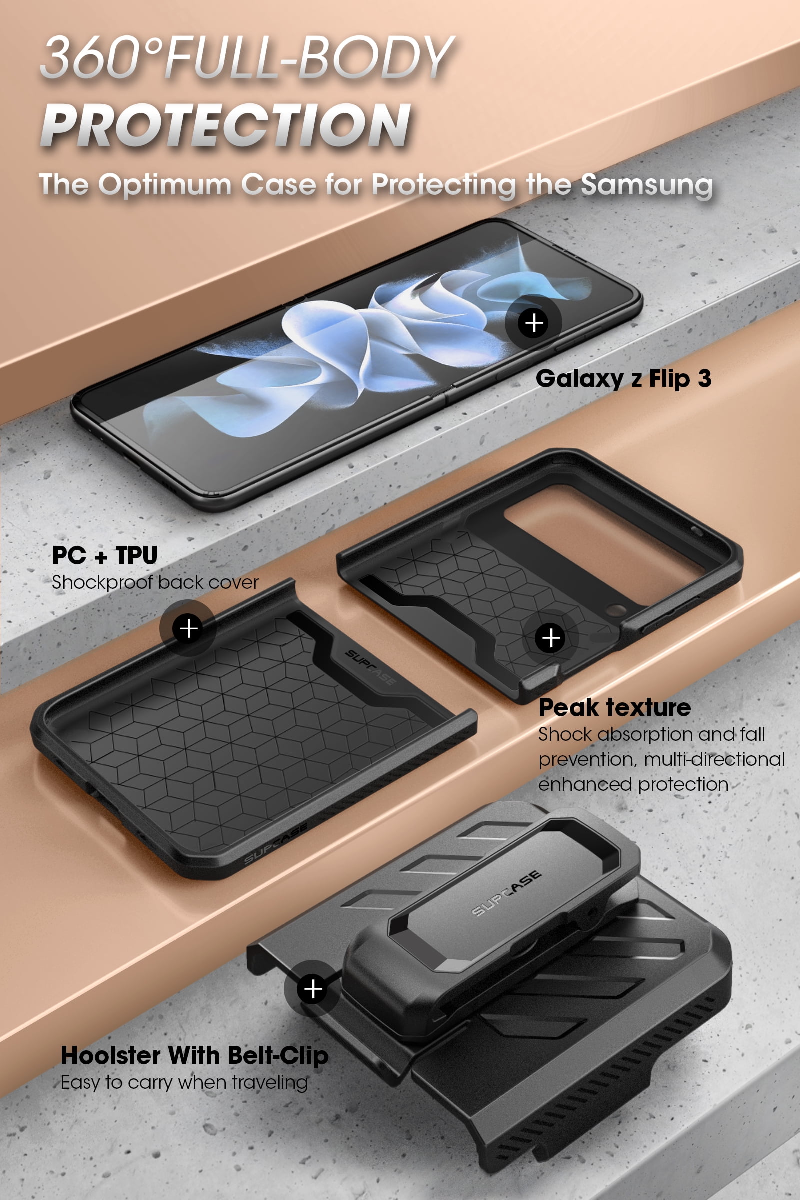 SUPCASE Unicorn Beetle Pro Series Case for Samsung Galaxy Z Flip 3 5G (2021), Full-Body Dual Layer Rugged Protective Case with Holster (Tilt)