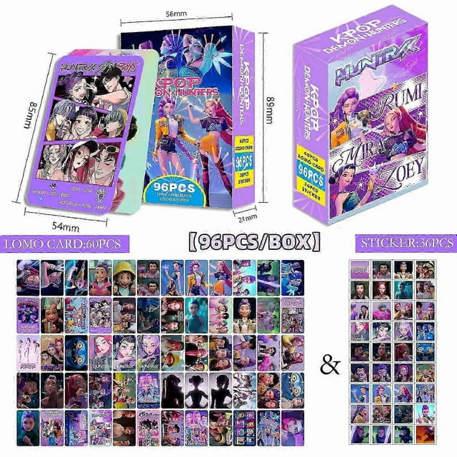96pcs K-POP Demon Hunters Anime Sajaboys LOMO Cards and Stickers Set Huntrix Anime Collect Tradin
