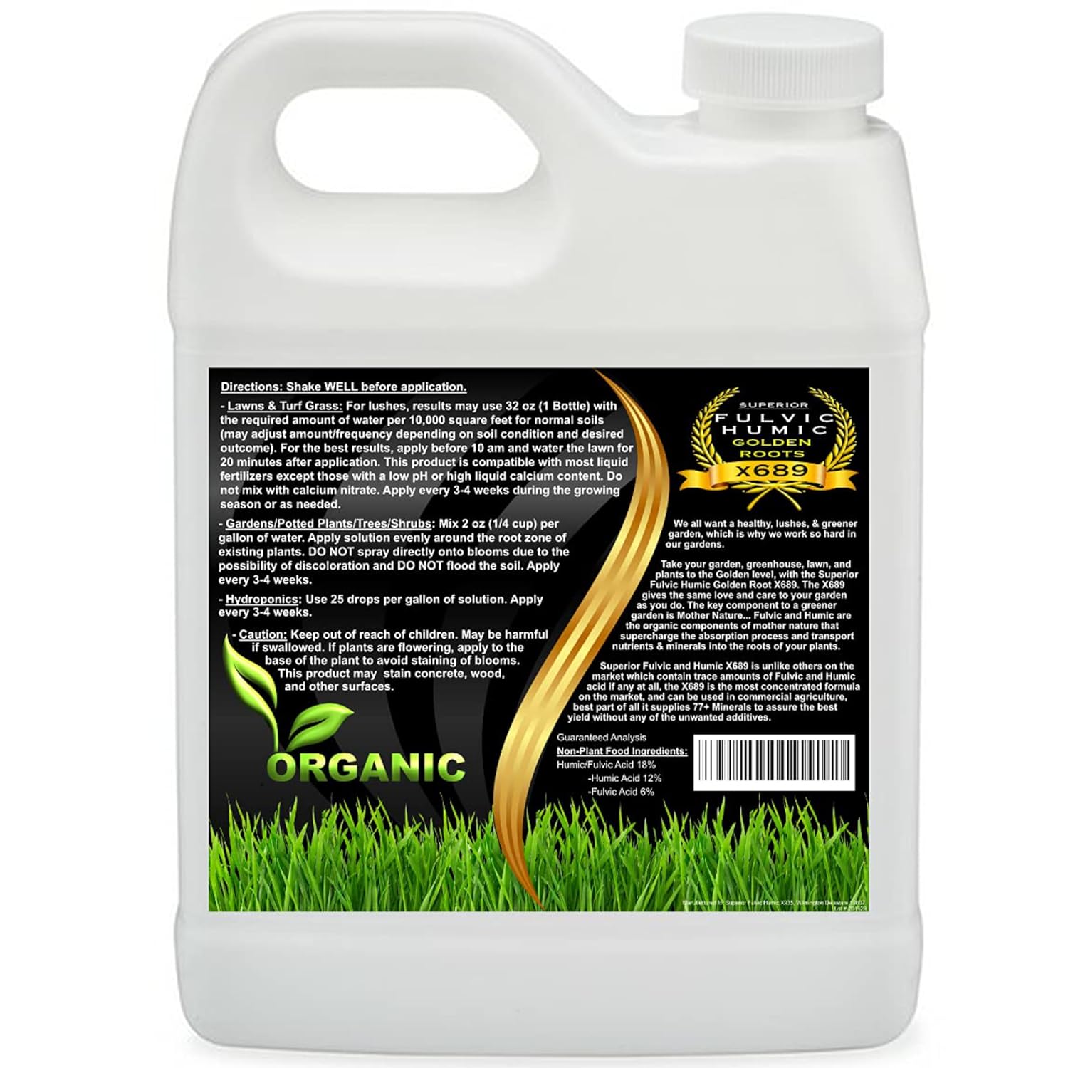 Humic Acid Liquid Aeration Lawn - Humic Acid & Fulvic Acid Liquid Concentrate - 10,000 sq ft - Organic Plant Food Enhancer for Lawn, Plants, Turf Grass & Garden Soil Treatment Conditioner & Aerator