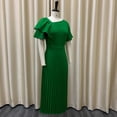 thumbnail image 6 of AURA Plus Size Ruffle Sleeve Pleated Midi Dress Elegant High Waist Swing Skirt Solid Color, 6 of 8