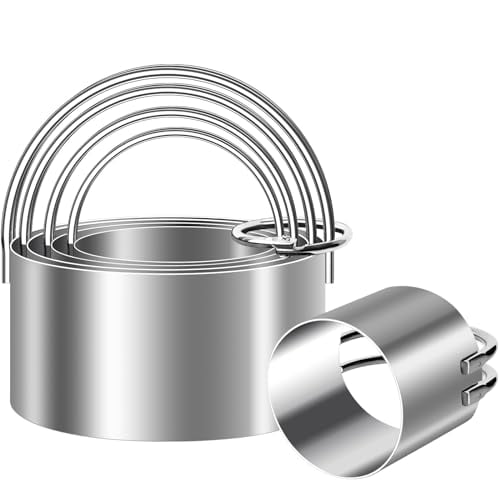 5 Pieces Circle Biscuit Cutter,Professional Stainless Steel Round Cookie Cutters Tool with Ring Handle for Baking Pastry Doughnut