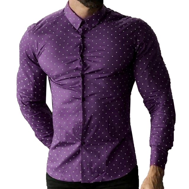 Camisas De Vestir Para Hombre Camisa de manga larga de negocios para hombre, ajuste regular, cuello elástico súper plisado (Purple, L)