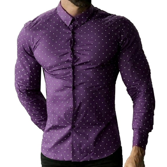Gubotare Dress Shirt for Men Men's Button Down Shirt Casual Printed Long Sleeve Shirts (Purple,3XL)