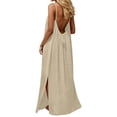 thumbnail image 7 of longantii Cami Dresses for Women Sleeveless Cami Lounge Dress Backless Summer Split Dress Beach Maxi Sundresses with Back Tie Beige XL, 7 of 7