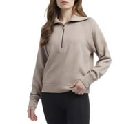 Danskin Women's Luxe Half Zip Pullover Top (US, Alpha, Small, Regular, Regular, Chai Heather (Brown))