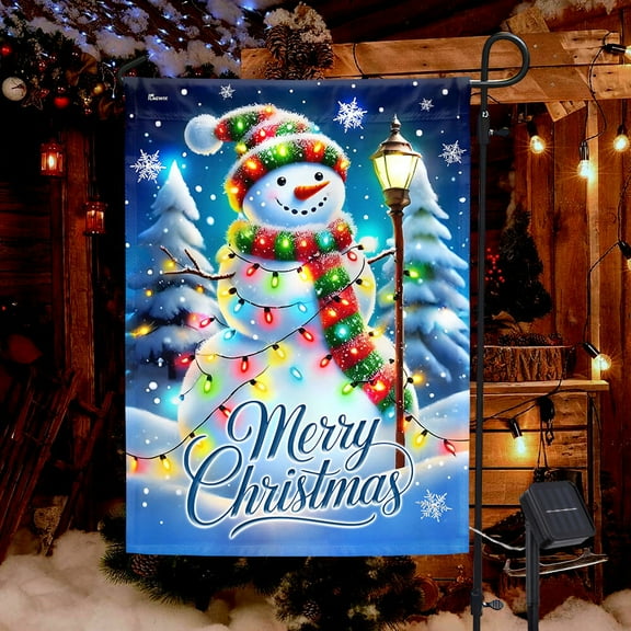 FLAGWIX Snowman Merry Christmas Solar LED Garden Flag MLN4326SF - USA Flags Decor Indoor Outdoor