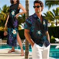 thumbnail image 3 of Jeiento Sea Turtle Matching Outfits for Couples Vacation Polynesia Floral Mens Short Sleeve Shirts or Womens Sleeveless Tank Sundress with Pockets Husband and Wife Vacation Outfits, 3 of 6