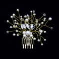thumbnail image 4 of Nvzi Horquillas para el pelo de boda con flores para novias, peinetas con perlas de cristal, pinzas para el pelo, tocado, accesorios para el pelo de boda dorados, joyas - doradas, 4 of 5
