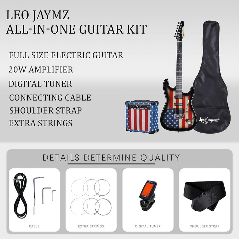 Leo Jaymz 39'' Full Size Electric Guitar Kit with Amp - 20W