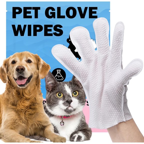 Pet Bath Wipes for Dogs and Cats - 12 Pcs Dog Cat Grooming Gloves Wipes - Gentle Cleaning Fur, Face, Ear, Eye, Paws and Butt - Thick Puppy Wipes