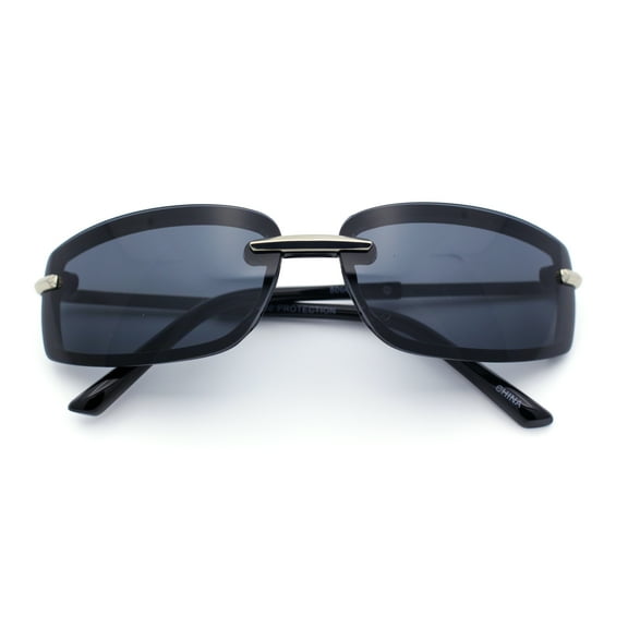 Womens Trendy Rimless 90s Designer Styling Narrow Rectangle Fashion Sunglasses Black