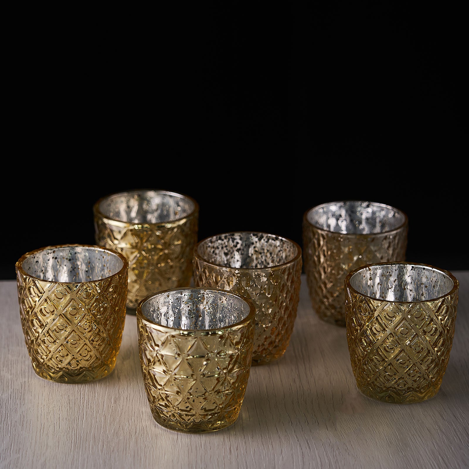 Efavormart 6 Pack 3 Gold Mercury Glass Candle Holders Votive Tealight Holders Assorted