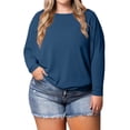 thumbnail image 3 of Women'S Long Sleeve Round Neck Soft Basic Batwing Sleeve Knitted Loose Pullover Autumn Fashion Clothing Navy Blue XXXL, 3 of 7