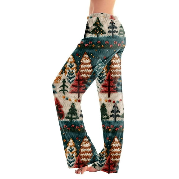 Women's Fashion Christmas Printed Plush Casual Pants, Long Trousers with Soft Material for Winter Wear, Festive Design for Holiday Season,Dark Green,M